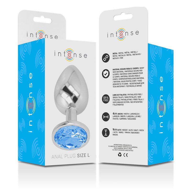Intense Plug Anal Metal con Joya Azul | Talla L 9 cm