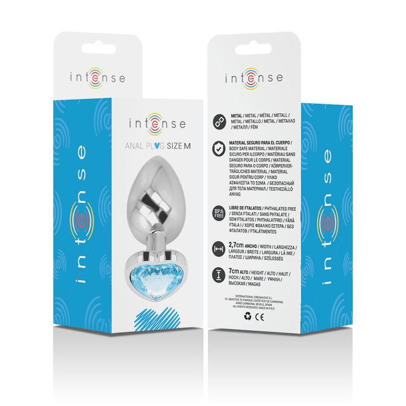 Intense Plug Anal Metal con Joya Corazón Azul 8 x 3,3 cm | Glamour y Placer