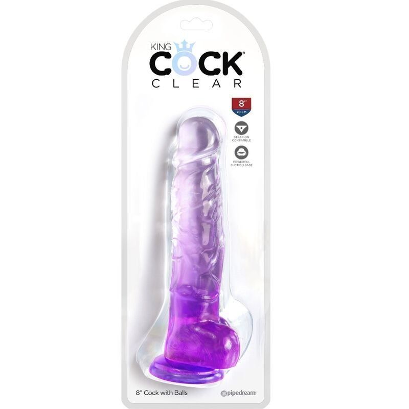 King Cock 8" Clear Morado | Dildo realista 16,5 cm con testículos