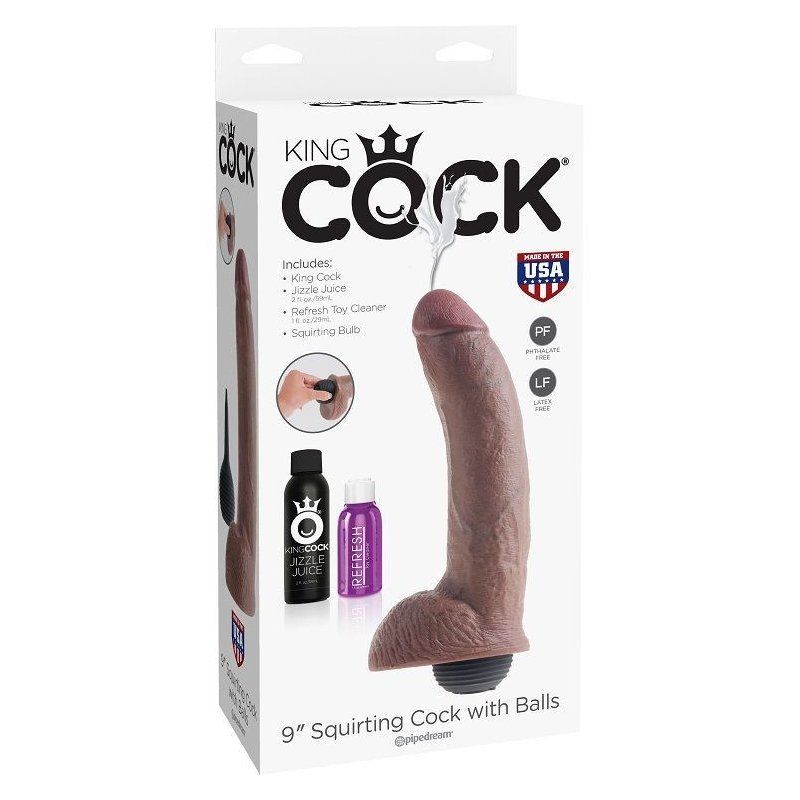 King Cock Pene Realistico Eyaculador Marron 22.86 Cm