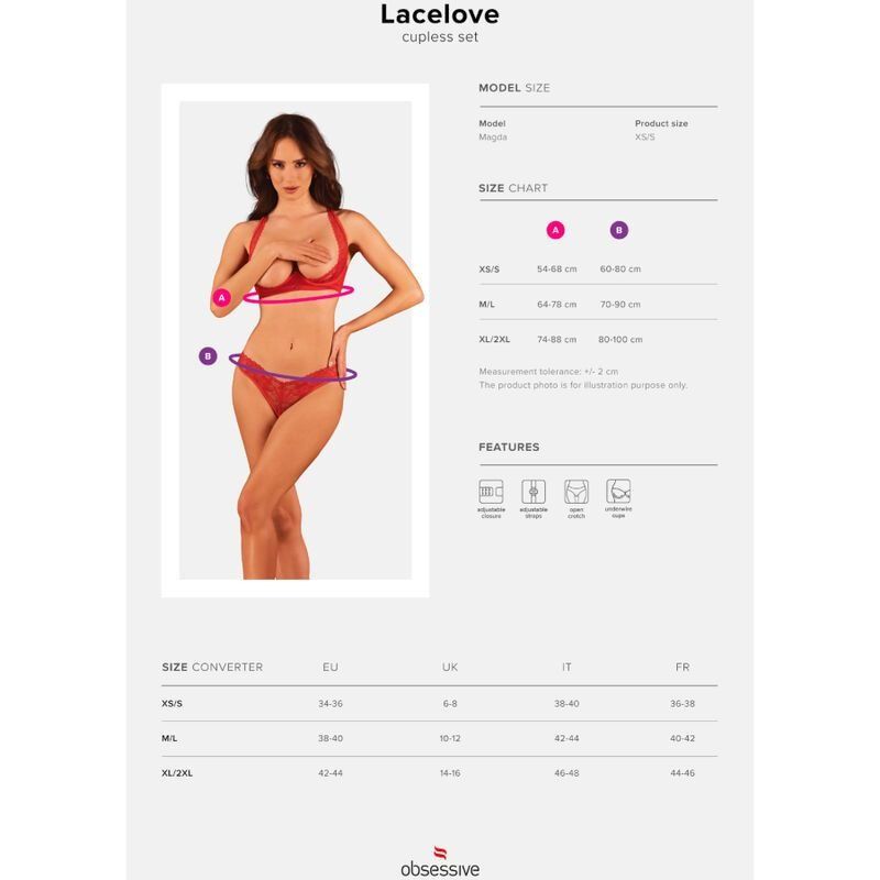 Obsessive Lacelove Set Dos Piezas Cupless Rojo Xs/S