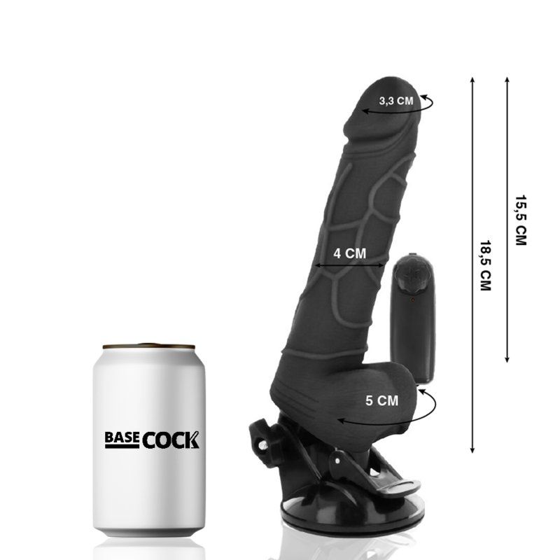 Basecock Vibrador Realistico Control Remoto Negro 18.5 Cm O 4Cm
