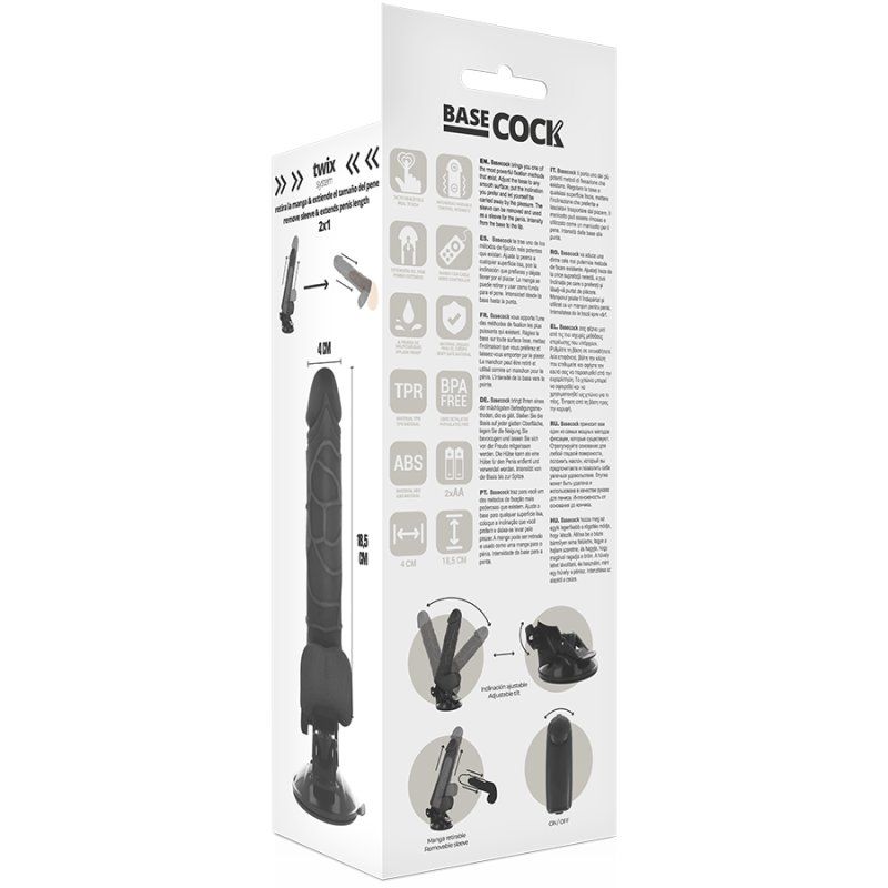 Basecock Vibrador Realistico Control Remoto Negro 18.5 Cm O 4Cm