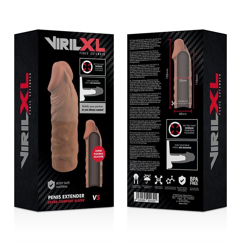VirilXL V5 Extensión pene 11 cm | Silicona líquida marrón