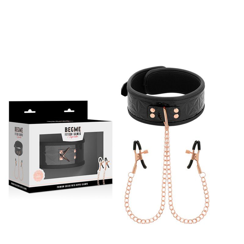 Begme Black Edition Collar Con Cadenas Y Pinzas Pezones Con Forro De Neopreno