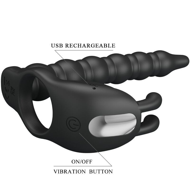 Pretty Love Blackney Anillo Pene Con Plug Vibrador Negro