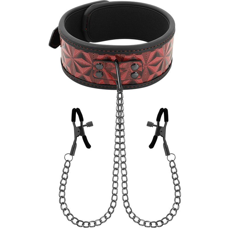 Begme Red Edition Collar Con Cadenas Y Pinzas Pezones Con Forro De Neopreno
