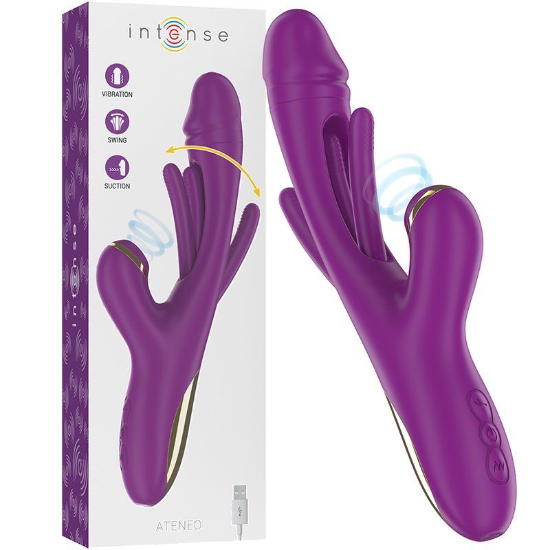 Intense Ateneo Vibrador Multifunción Recargable 7 Vibraciones Con Lengua Oscilante Y Succionador Morado
