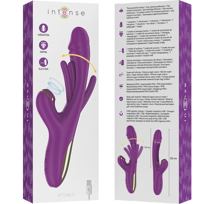 Intense Ateneo Vibrador Multifunción Recargable 7 Vibraciones Con Lengua Oscilante Y Succionador Morado