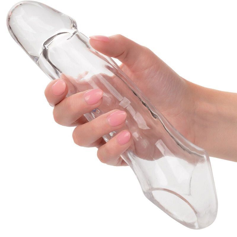 Extensión pene clara 18 cm hueca con correa | Calexotics