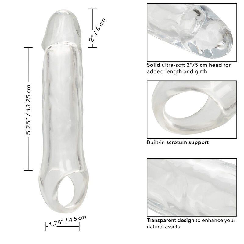 Extensión pene clara 18 cm hueca con correa | Calexotics