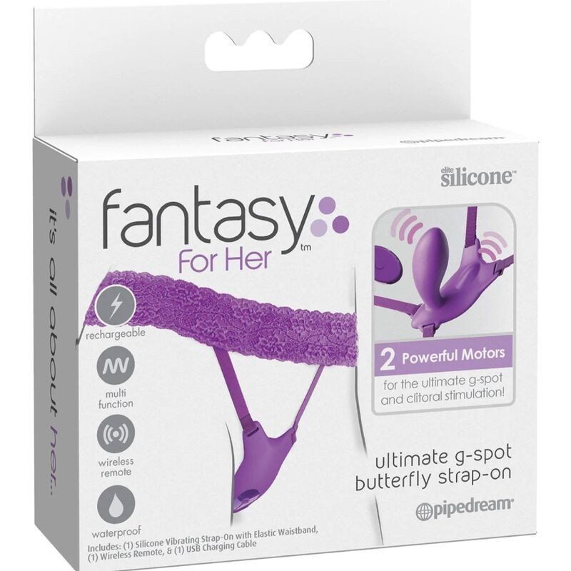 Fantasy For Her Arnés Mariposa G Spot Con Vibrador, Recargable & Control Remoto Violeta