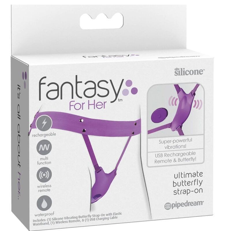 Fantasy For Her Arnés Mariposa Vibrador, Recargable & Control Remoto Violeta