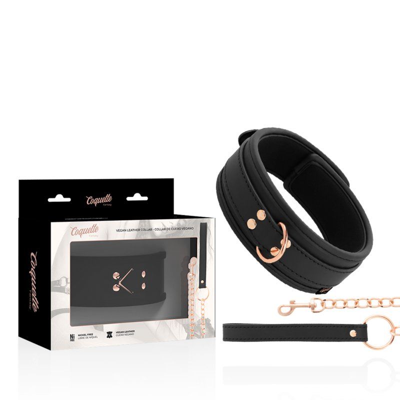 Coquette Chic Desire Fantasy Collar Cuero Vegano Con Correa Y Forro De Neopreno