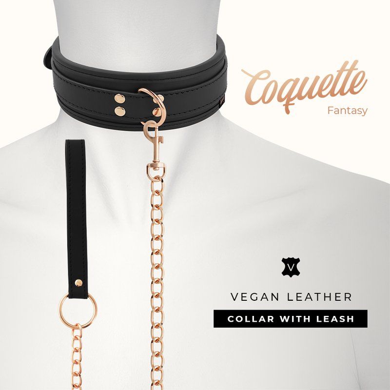 Coquette Chic Desire Fantasy Collar Cuero Vegano Con Correa Y Forro De Neopreno