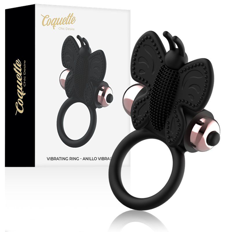 Coquette Toys Cock Ring Butterfly Anillo Vibrador Negro / Gold