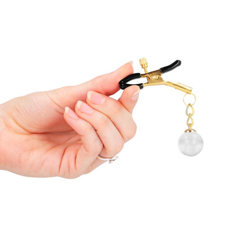 Kink Pinzas Para Pezones Doradas Con Colgante De Vidrio 6 Cm
