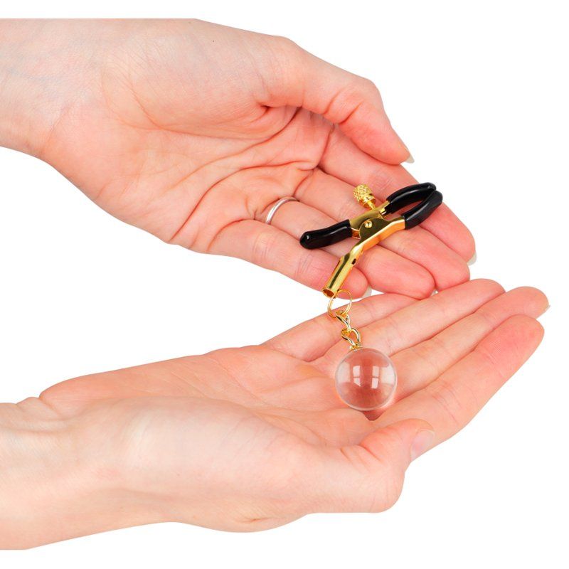 Kink Pinzas Para Pezones Doradas Con Colgante De Vidrio 6 Cm