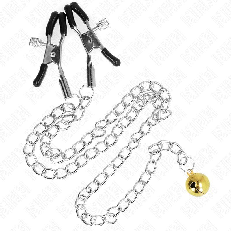 Kink Pinzas Para Pezones Con Campana Dorado Y Cadena 30 Cm
