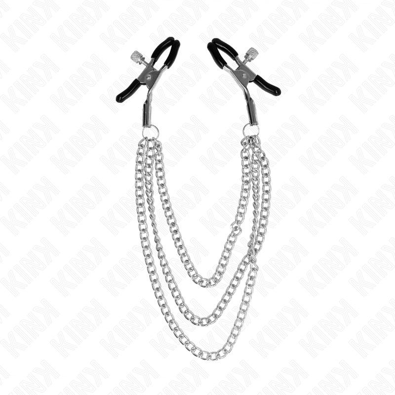 Kink Pinzas Para Pezones Con Triple Cadena Plateado 20/23/28 Cm