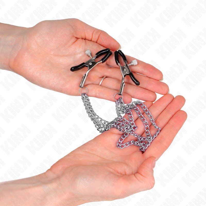 Kink Pinzas Para Pezones Con Triple Cadena Plateado 20/23/28 Cm