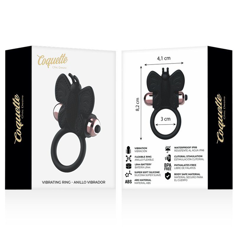 Coquette Toys Cock Ring Butterfly Anillo Vibrador Negro / Gold