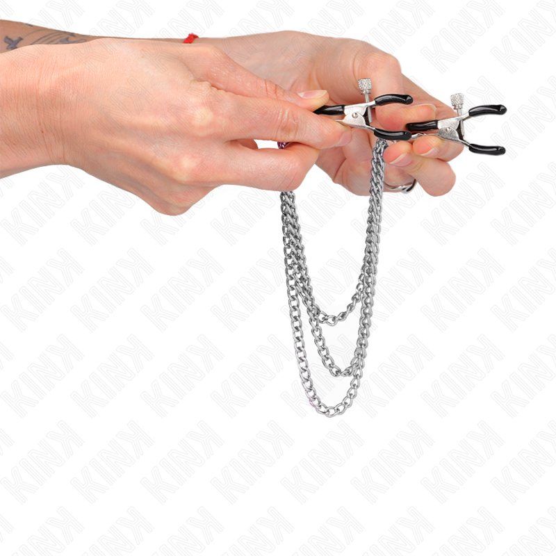 Kink Pinzas Para Pezones Con Triple Cadena Plateado 20/23/28 Cm