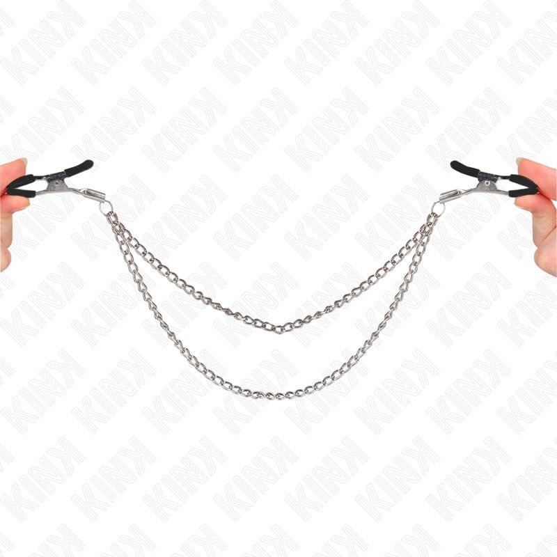 Kink Pinzas Para Pezones Con Doble Cadena Gruesa Plateado 20/23 Cm