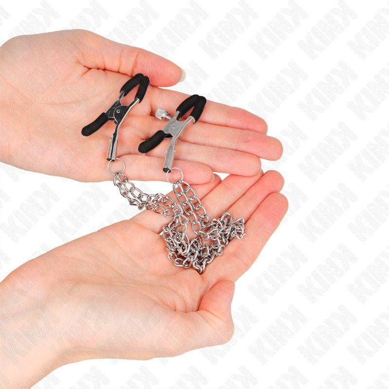 Kink Pinzas Para Pezones Con Doble Cadena Gruesa Plateado 20/23 Cm