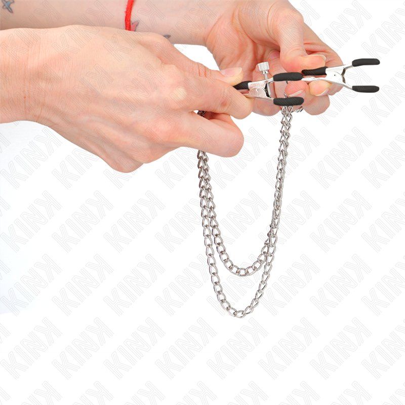 Kink Pinzas Para Pezones Con Doble Cadena Gruesa Plateado 20/23 Cm