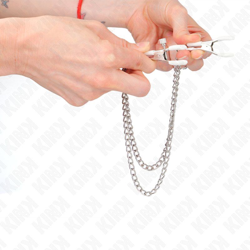 Kink Pinzas Para Pezones Con Doble Cadena Fina Plateado 20/23 Cm