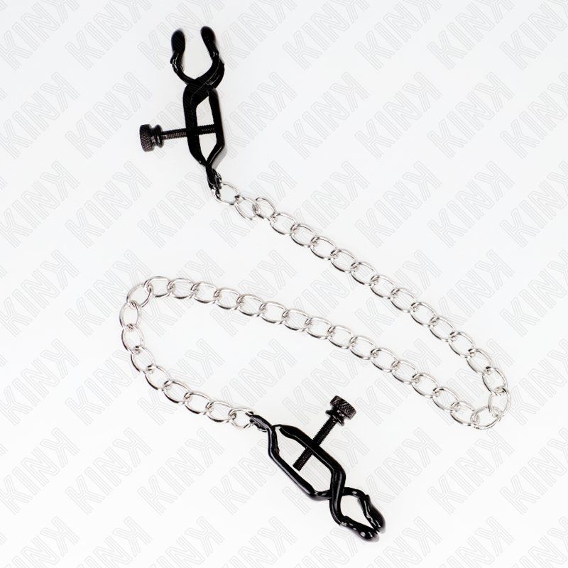 Kink Pinzas Para Pezones Planas Negro Con Cadena Plateado 30 Cm