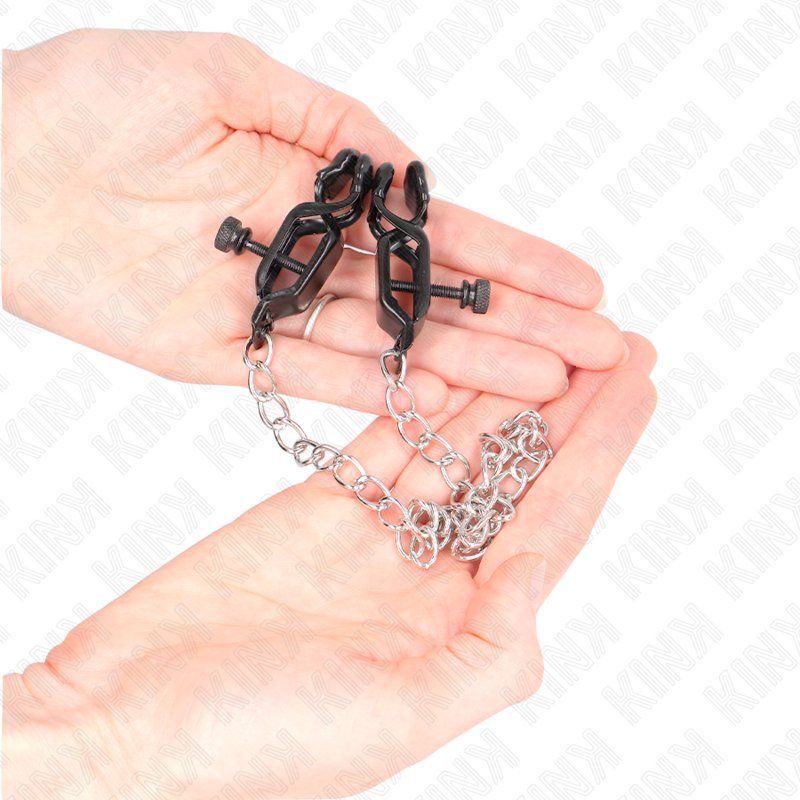 Kink Pinzas Para Pezones Planas Negro Con Cadena Plateado 30 Cm