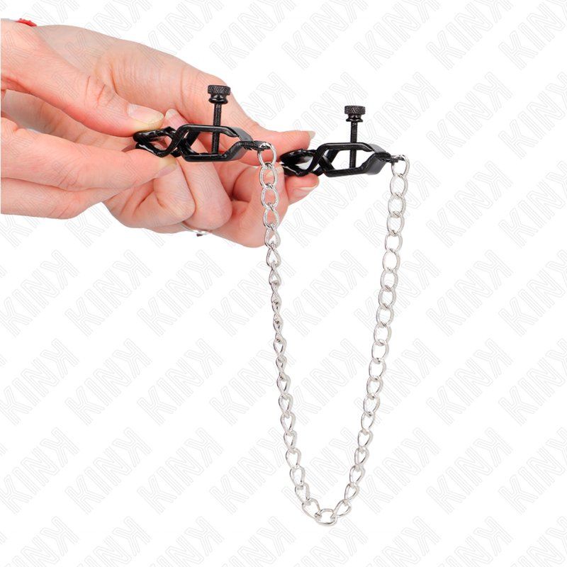 Kink Pinzas Para Pezones Planas Negro Con Cadena Plateado 30 Cm