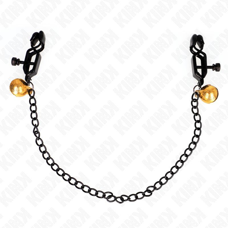 Kink Pinzas Para Pezones Planas Negro Con Cascabel Y Cadena Plateado 30 Cm