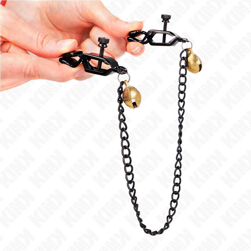 Kink Pinzas Para Pezones Planas Negro Con Cascabel Y Cadena Plateado 30 Cm