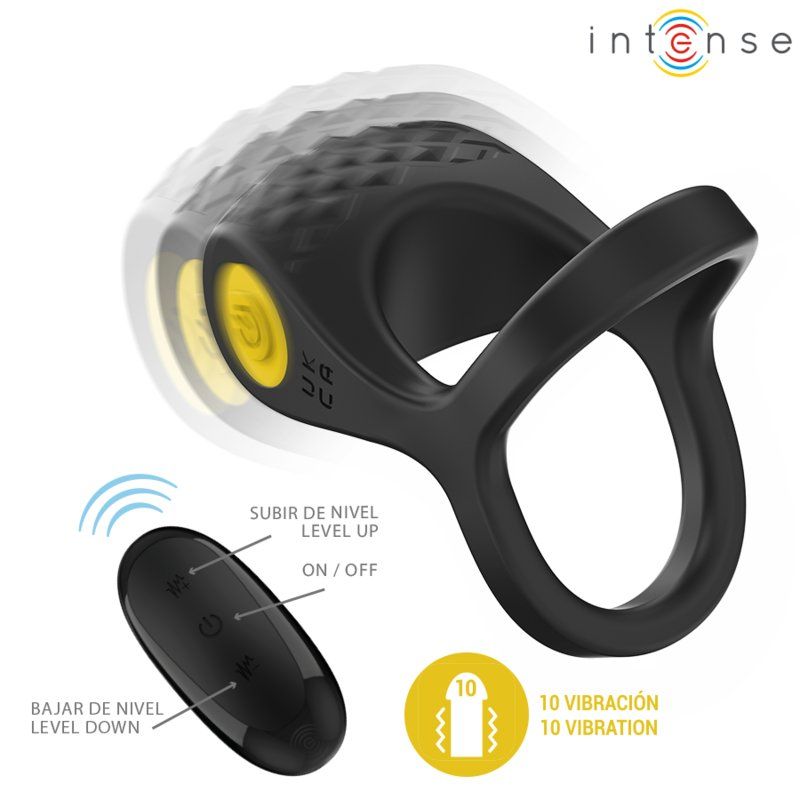 Intense Alex Anillo Doble Vibrador Pene 10 Vibraciones Negro