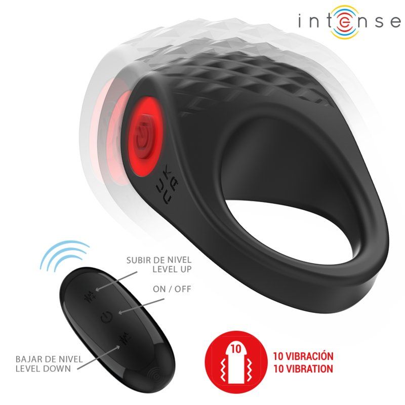 Intense Clover Anillo Vibrador Pene 10 Vibraciones Negro